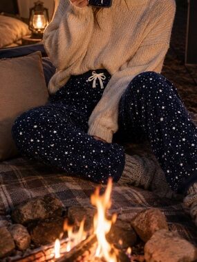 George Navy Star Print Plush Fleece Lounge Pants Pajama Joggers Size M
